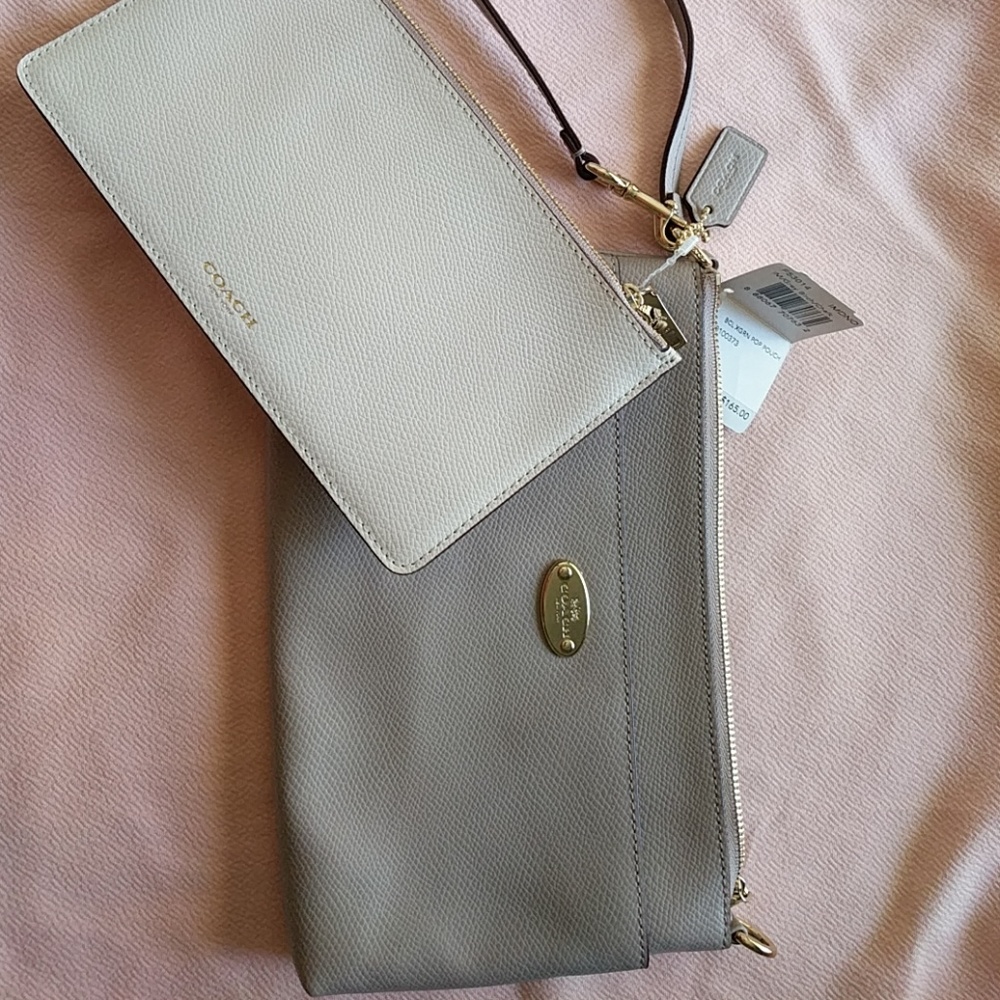 Coach Leather Large Wristlet Pop Pouch, Clutc